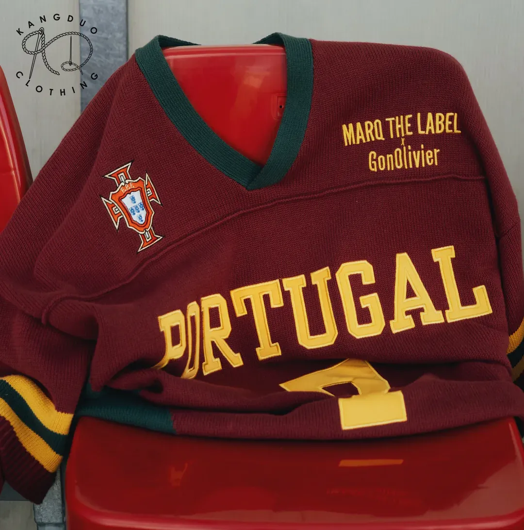 pull de football à manches courtes Portugal , tricot jacquard lettre brodé, maillot CR7